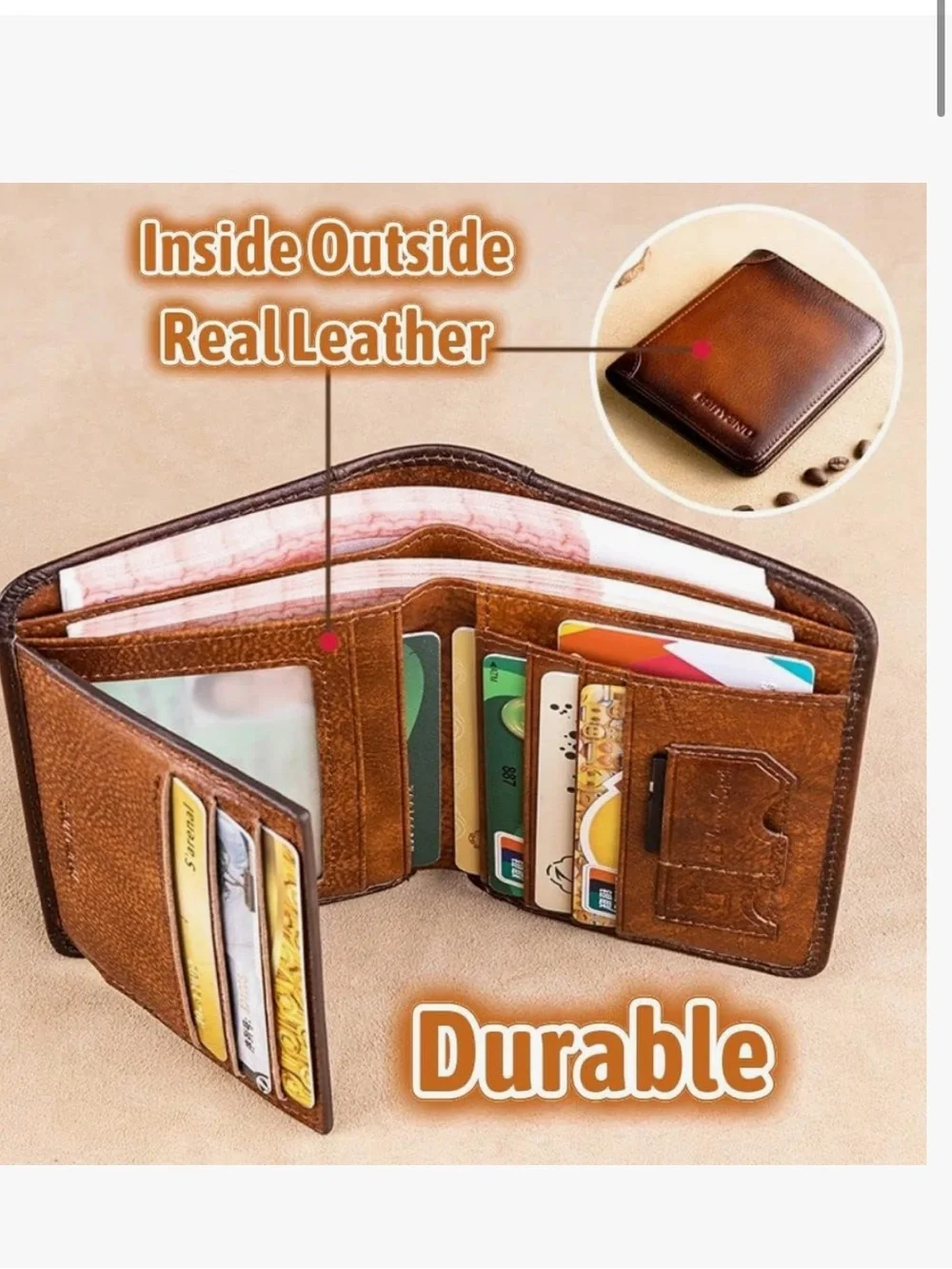 SENYIDUCAN BanYaNu RFID Trifold Wallet for Men - Mens Genuine Leather Wallet